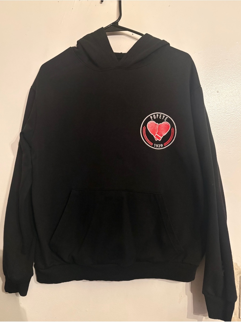 Popeye Kids Black Crewneck Hoodie with Red Heart Patch